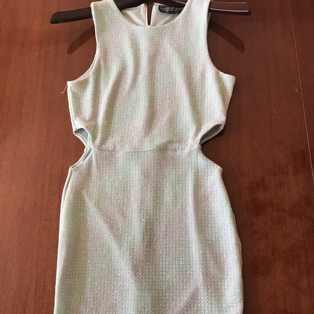 Topshop Sparkly Mint Mini Dress with Cut Outs